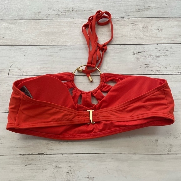Vince Camuto Logo-Ring Cutout Halter Bikini Top M orange bathing suit coastal - Picture 6 of 8